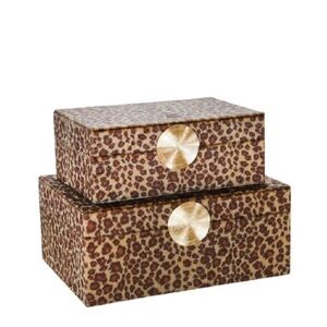 Leopard Print Decorative Storage Boxes with Gold Accent - Set of 2